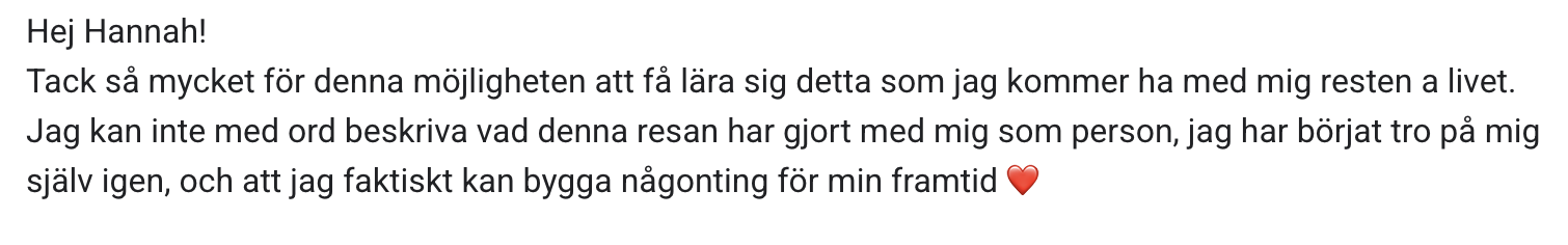 Skärmbild av omdöme från kursdeltagare 3