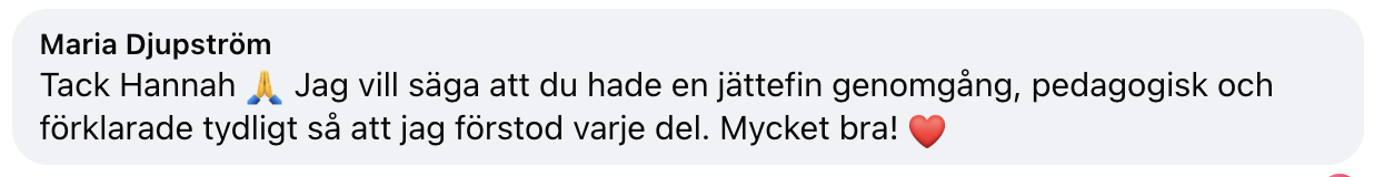 Skärmbild av omdöme från kursdeltagare 2